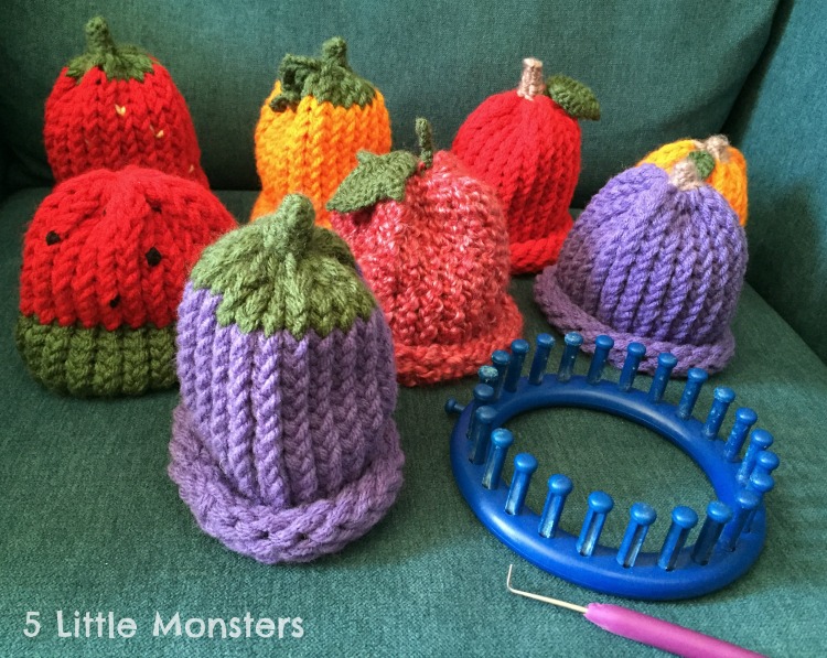5 Little Monsters: Fruit Hats on a Knitting Loom